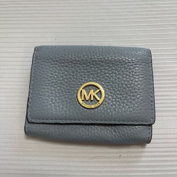 Michael Kors Mini Compact Blue Leather Card Wallet - Picture 1 of 9